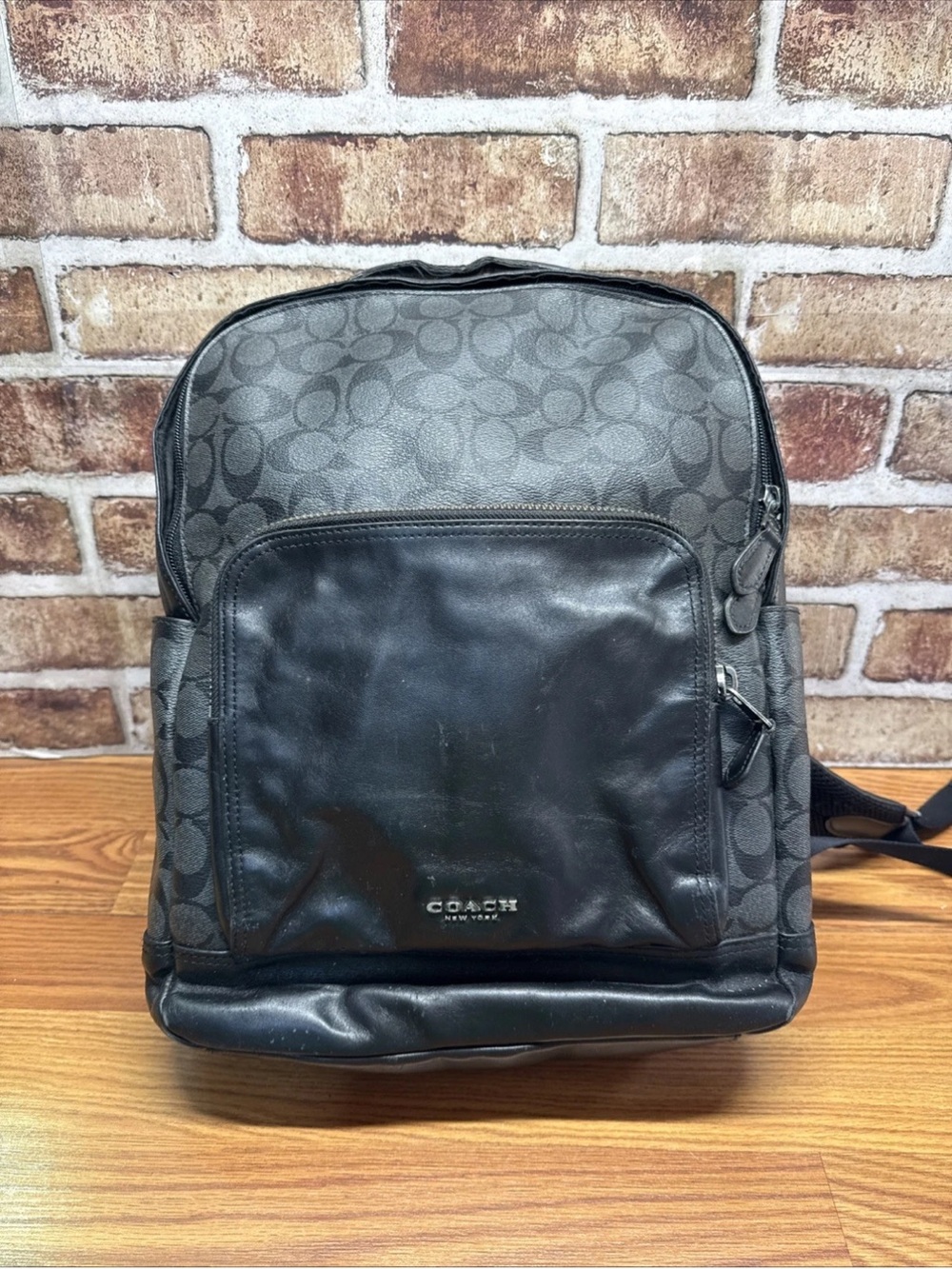 Coach Graham Black Backpack Signature Leather Canvas